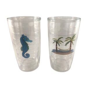 Tervis Double-Wall Insulated Clear Tumblers W/Seahorse/Palm Tree Designs-16 oz